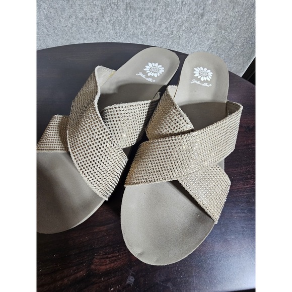 Yellow Box Maxima‎ Slip On Sandals Flip Flops Womens Size 9.5 Leather Rhinestone - Picture 15 of 15